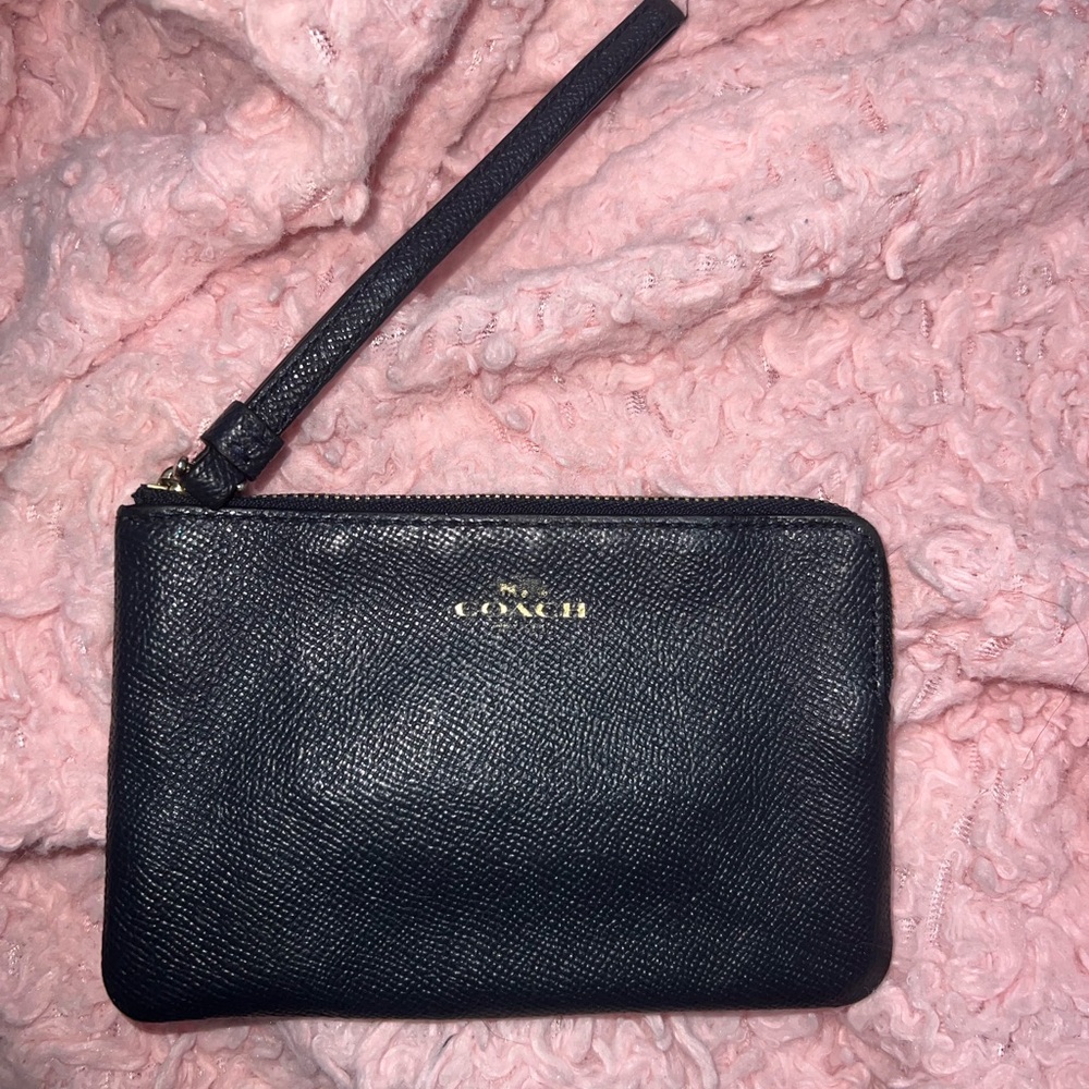 Coach Black Wristlet with Gold Logo